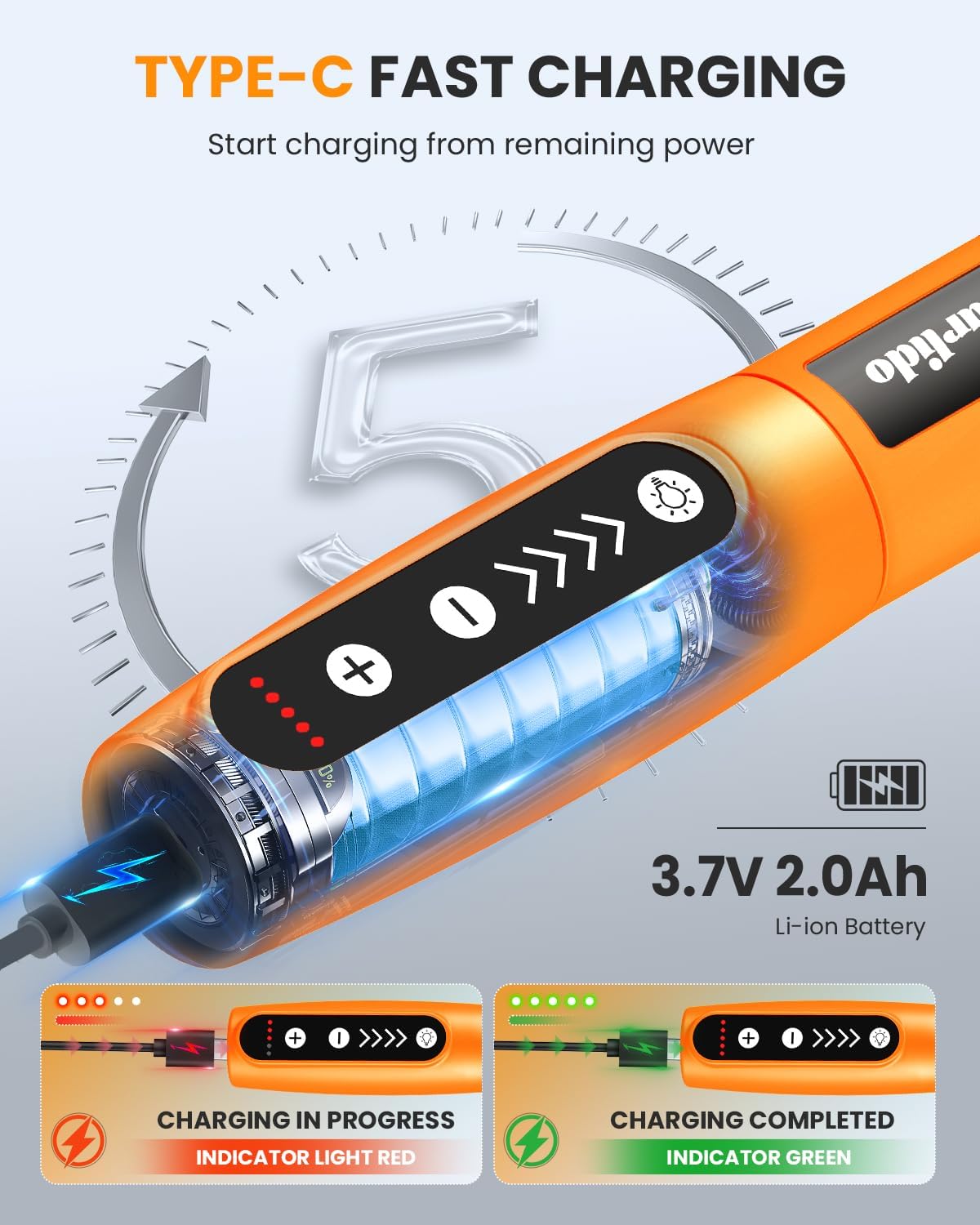 Cordless Rotary Tool Kit, 3.7V 2.0Ah Rechargeable Battery, 18000RPM 5-Speed Multi Power Carving Tools, 31Pcs Accessories, Engraving, Sanding, Grinding, Polishing, Carving, Etching, DIY-Orange - Image 4