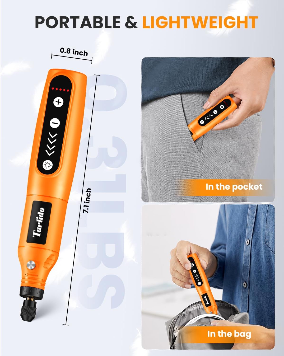 Cordless Rotary Tool Kit, 3.7V 2.0Ah Rechargeable Battery, 18000RPM 5-Speed Multi Power Carving Tools, 31Pcs Accessories, Engraving, Sanding, Grinding, Polishing, Carving, Etching, DIY-Orange - Image 5